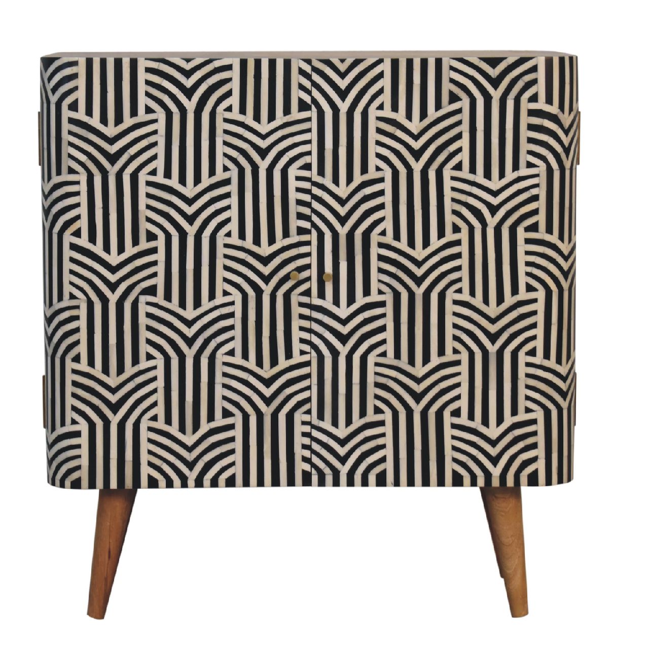Solid Wood Edessa Bone Inlay Cabinet, 2-Shelves, Black and White