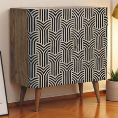 Solid Wood Edessa Bone Inlay Cabinet, 2-Shelves, Black and White