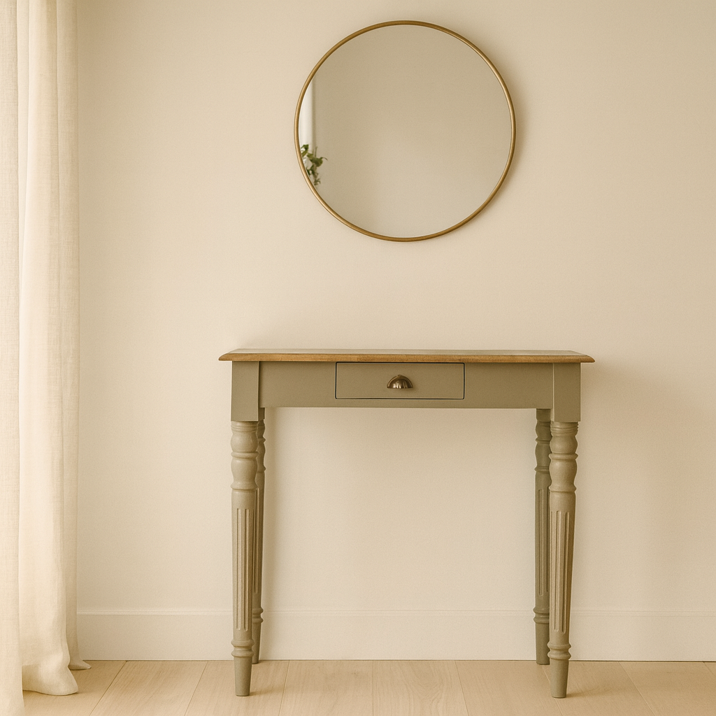 Solid Wood Hand Painted Writing Desk, 1-Drawer, Grey and Brown
