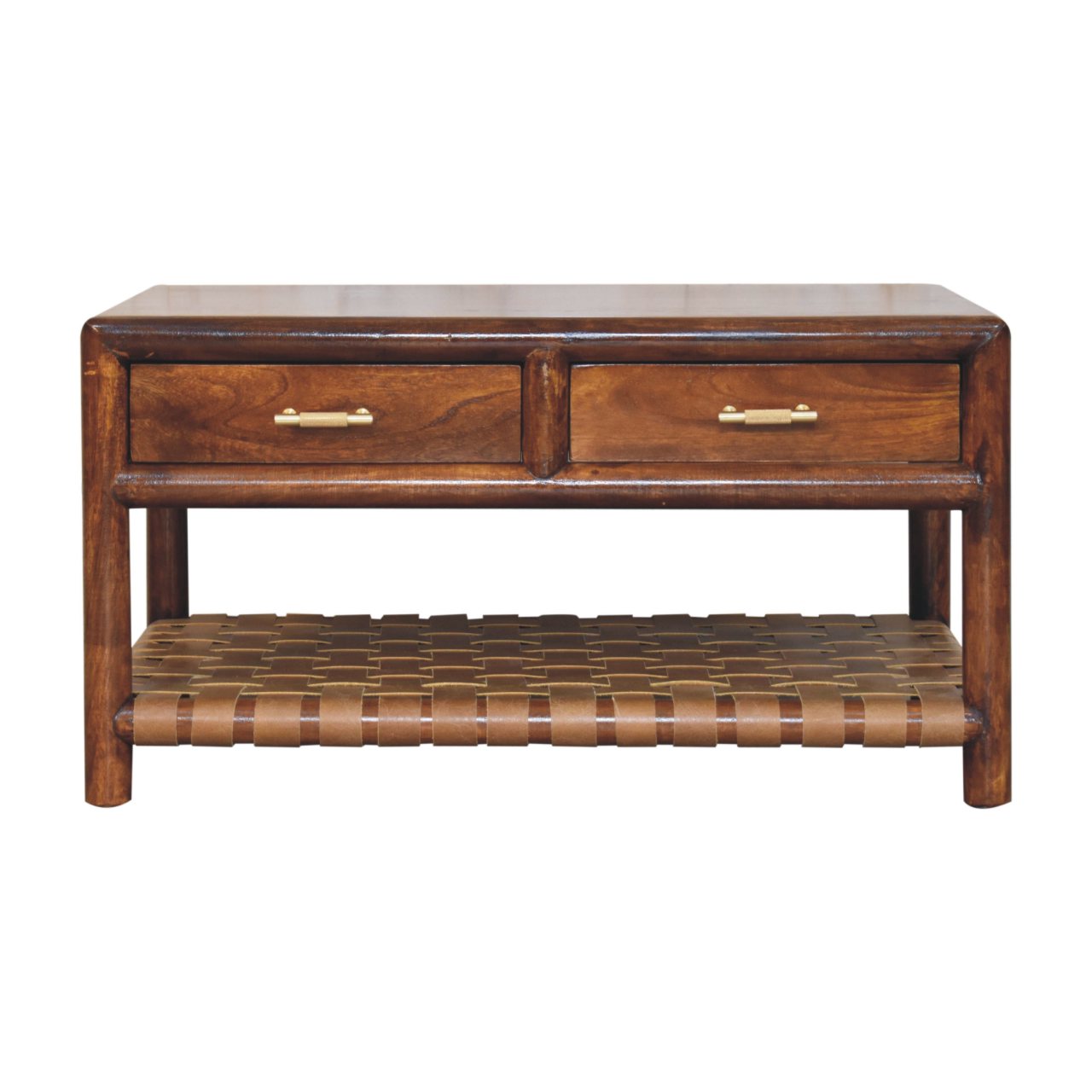 Regency Woven Console Table with 4-Drawers, Open Slot, Brown