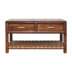 Regency Woven Console Table with 4-Drawers, Open Slot, Brown