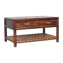 Regency Woven Console Table with 4-Drawers, Open Slot, Brown