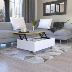 Gambia Lift Top Coffee Table, Four Legs -White / Light Oak