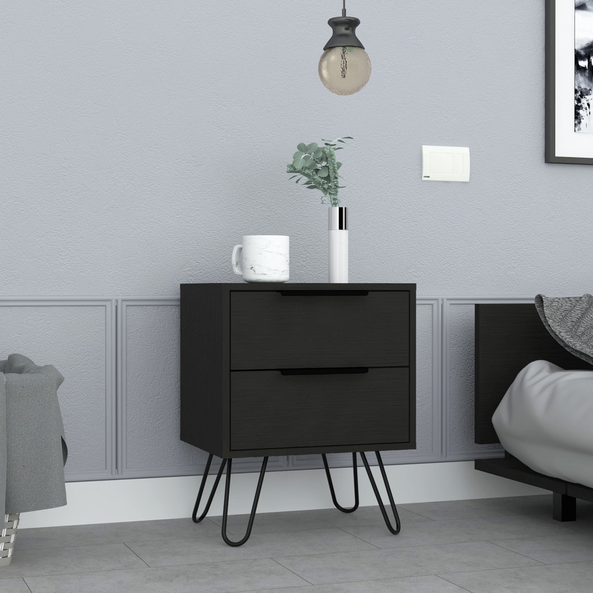 Augusta 2 Nightstand , End Table, Side Table Four Legs, Two Drawers -Black