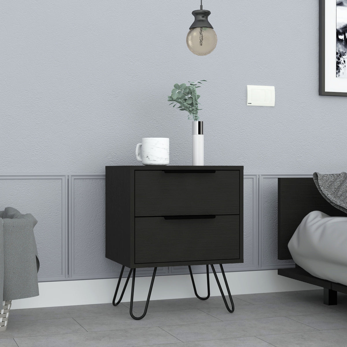 Augusta 2 Nightstand , End Table, Side Table Four Legs, Two Drawers -Black