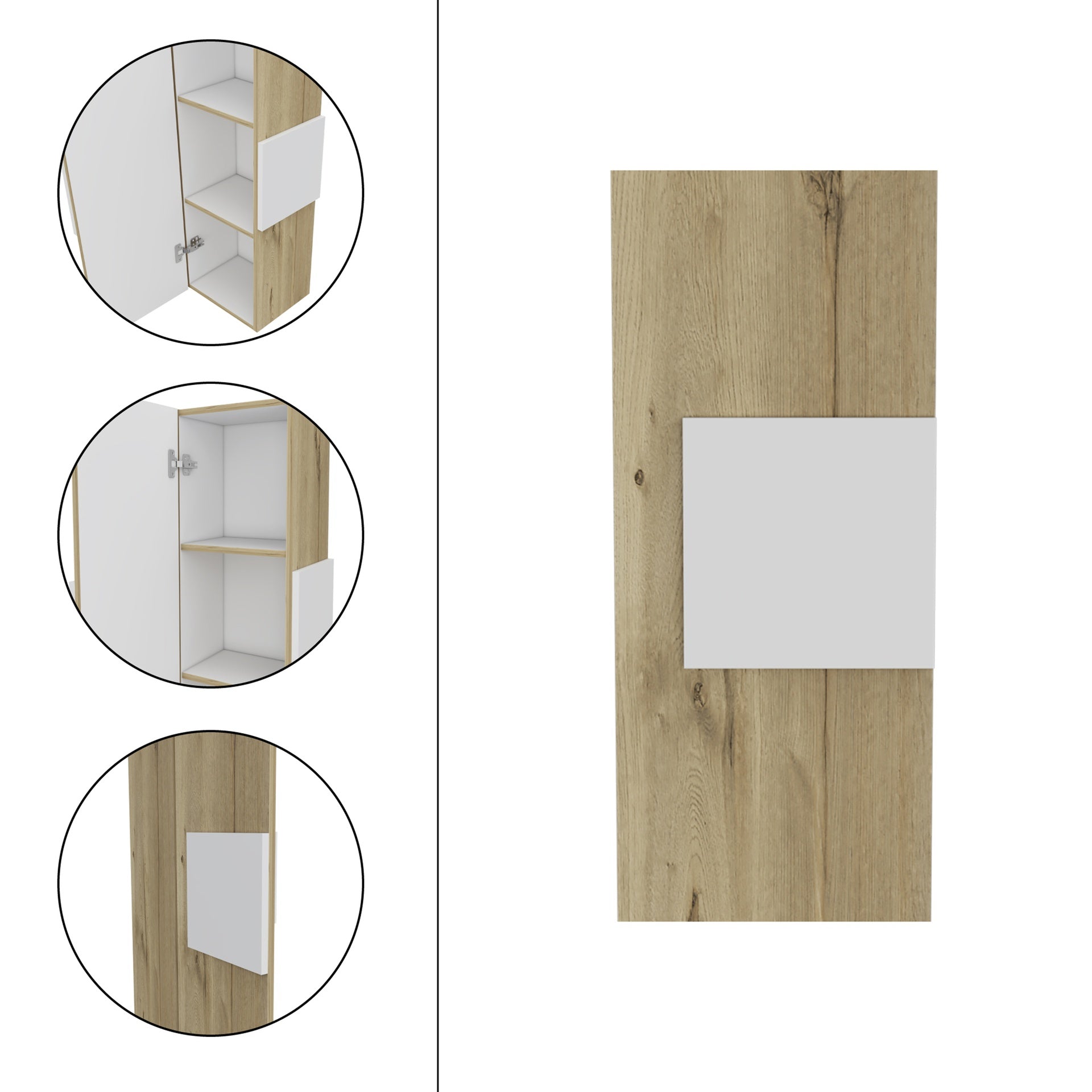 Vanguard Medicine Cabinet, Three Shelves, Single Door Cabinet -White / Light Oak