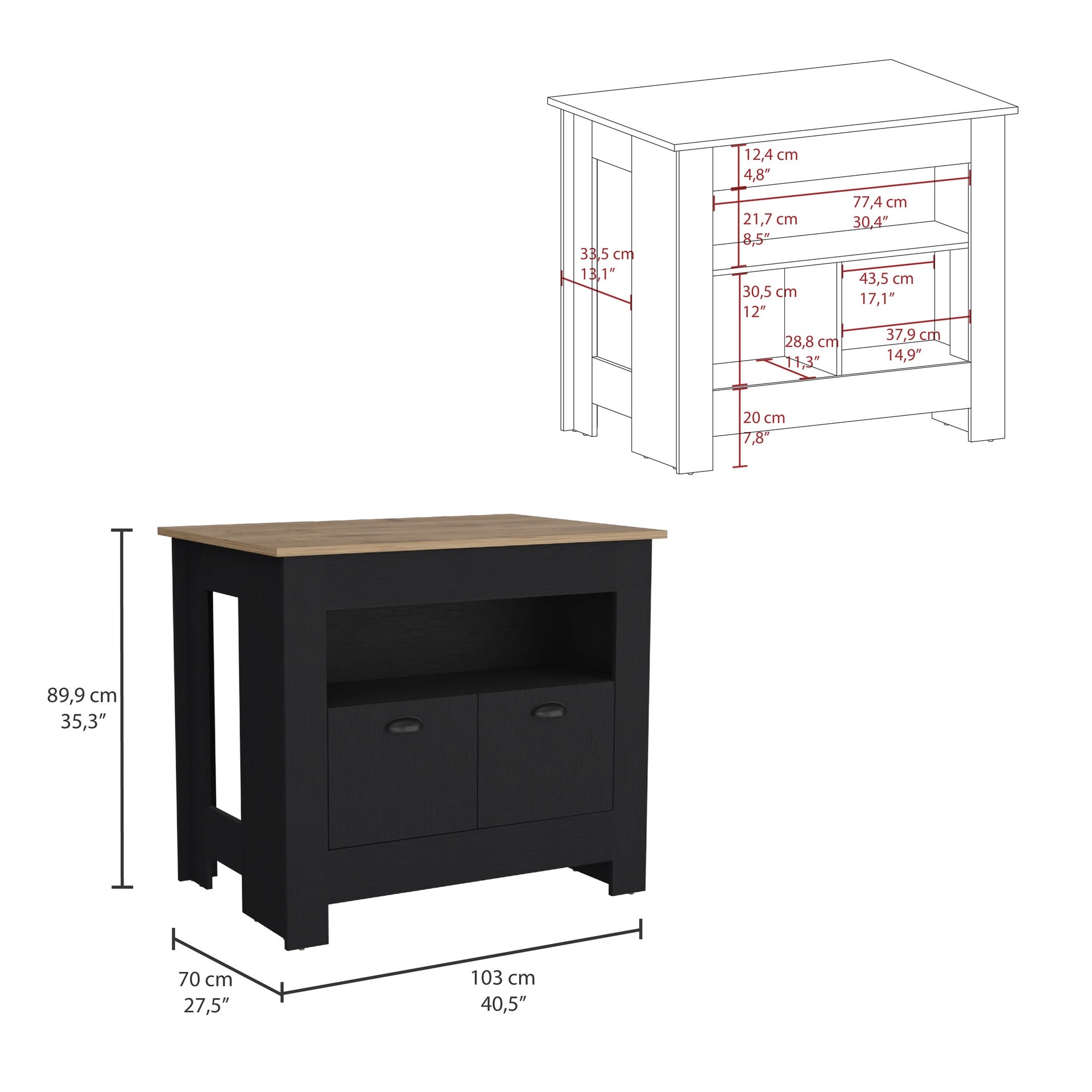 Arlet Kitchen Island Two Door Cabinet and Shelf