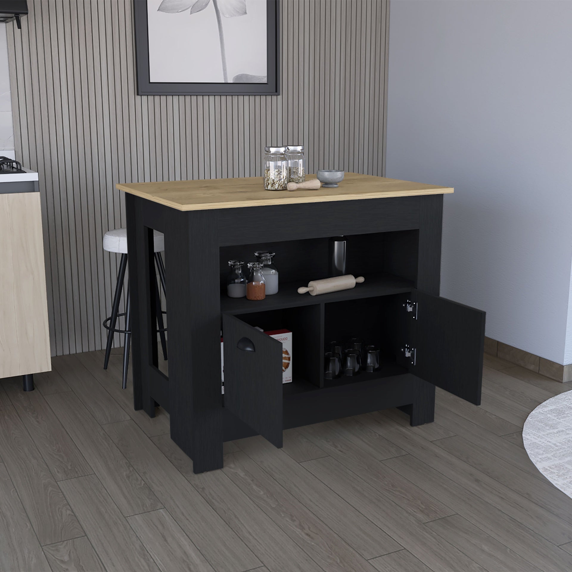 Arlet Kitchen Island Two Door Cabinet and Shelf