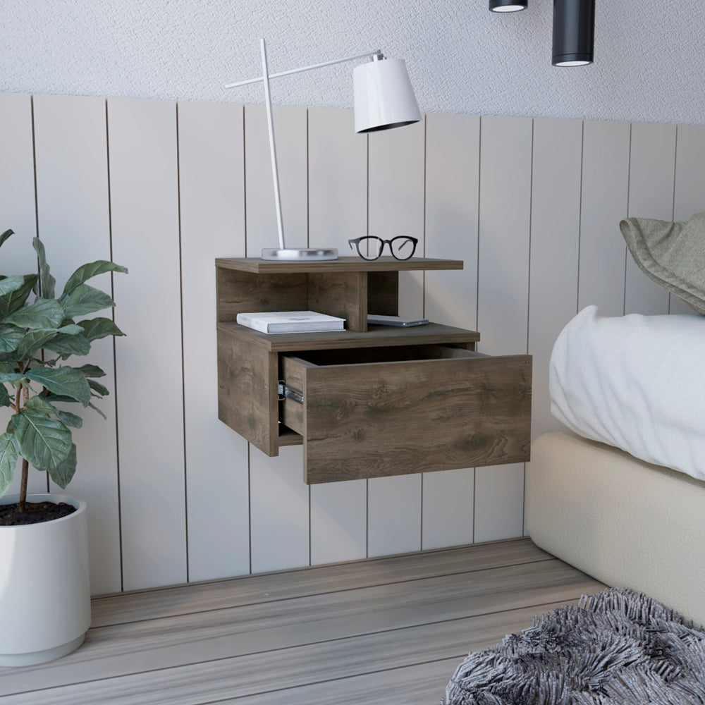 Adele Floating Nightstand with Drawer and Open Storage Shelves