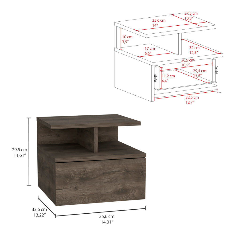 Adele Floating Nightstand with Drawer and Open Storage Shelves