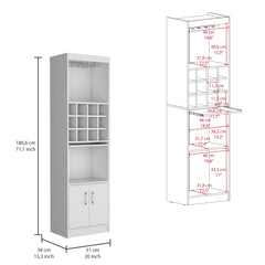 Kevil 71-Inch Tall Bar Cabinet 5-Tier Modern Bar Cabinet with Glass Holder Stemware Rack, Wine Cabinet, Liquor Cabinet, 12 Bottle Cubbies, 5 Shelves, and Pull Out Tray