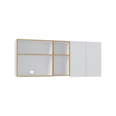 Corinto 59" Wide  Two - Door Wall Cabinet with Four Shelves, Drying Rack Dish for Kitchen, Garage, Laundry Room White - Natural Oak