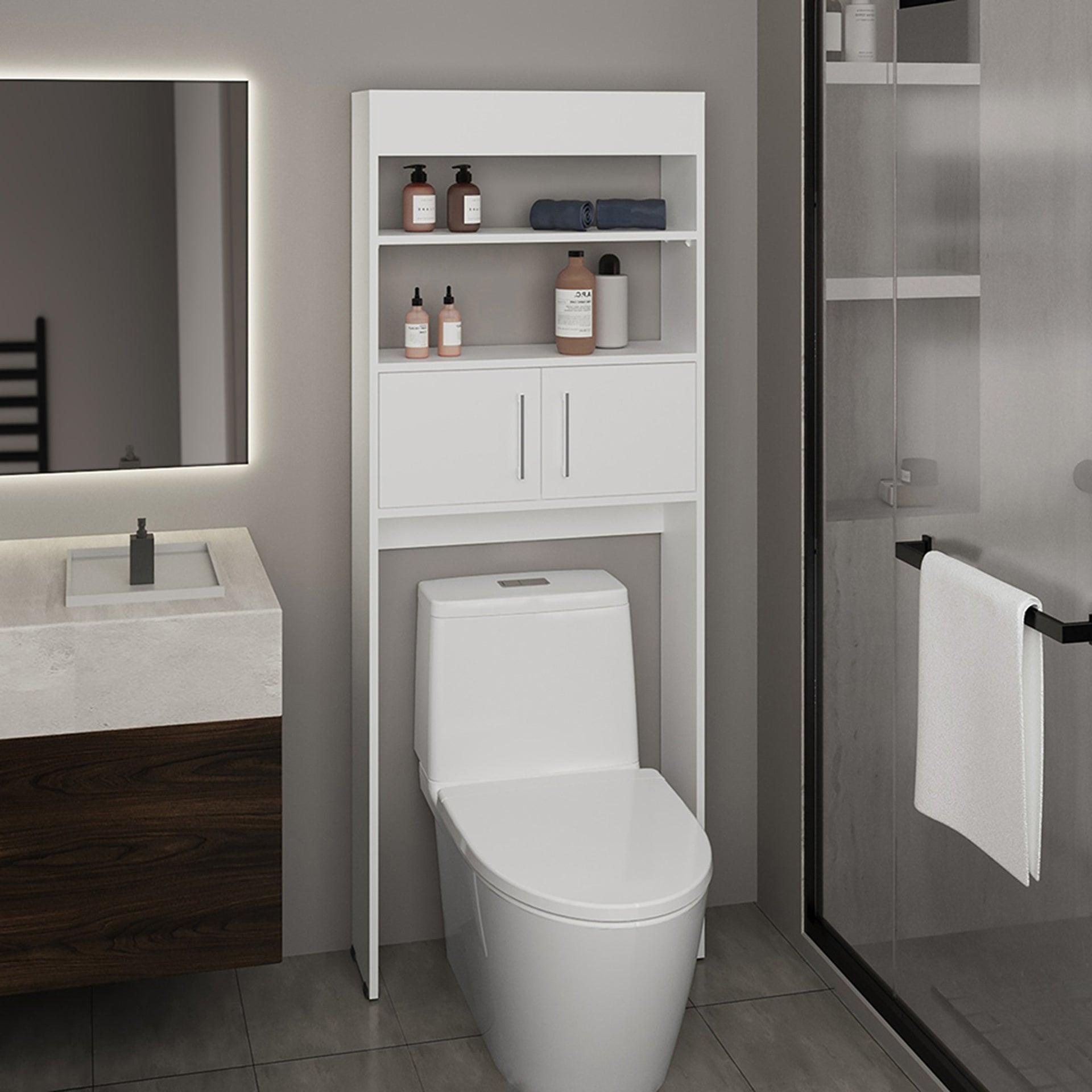Madrid Over The Toilet Cabinet, Double Door, Two Shelves White
