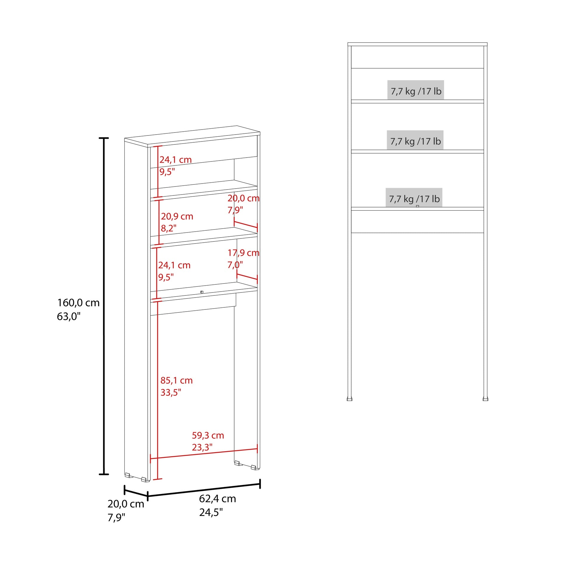 Madrid Over The Toilet Cabinet, Double Door, Two Shelves White