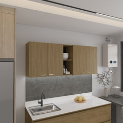 Portofino 150 Wall Cabinet, Double Door, Two External Shelves, Two Interior Shelves Natural Oak