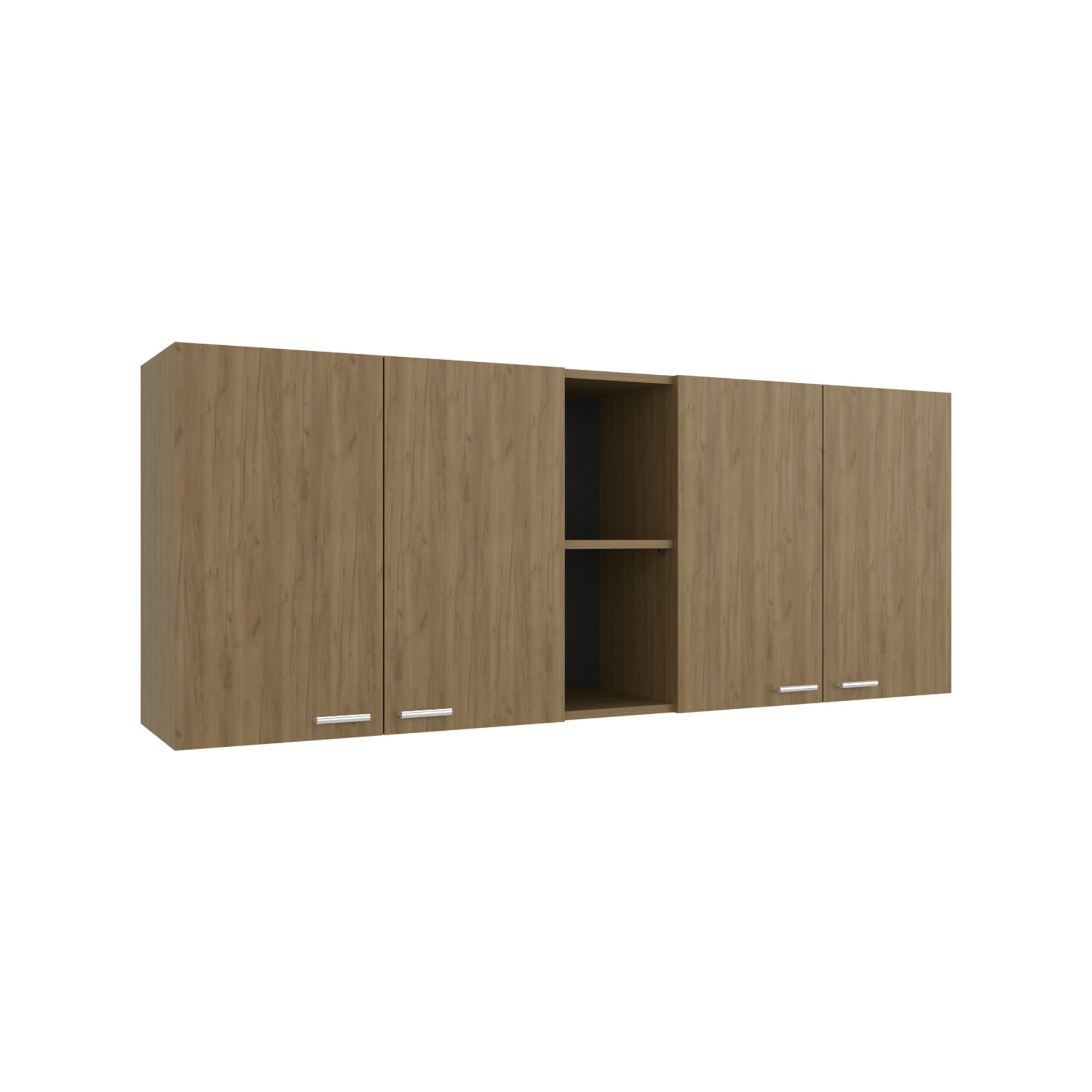 Portofino 150 Wall Cabinet, Double Door, Two External Shelves, Two Interior Shelves Natural Oak