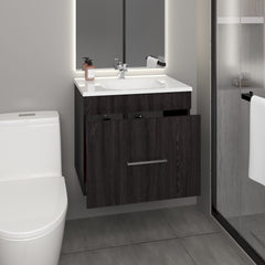 One door Batroom Vanity Hatta, Two Drawers and Open Shelf, Includes Hardware, Black