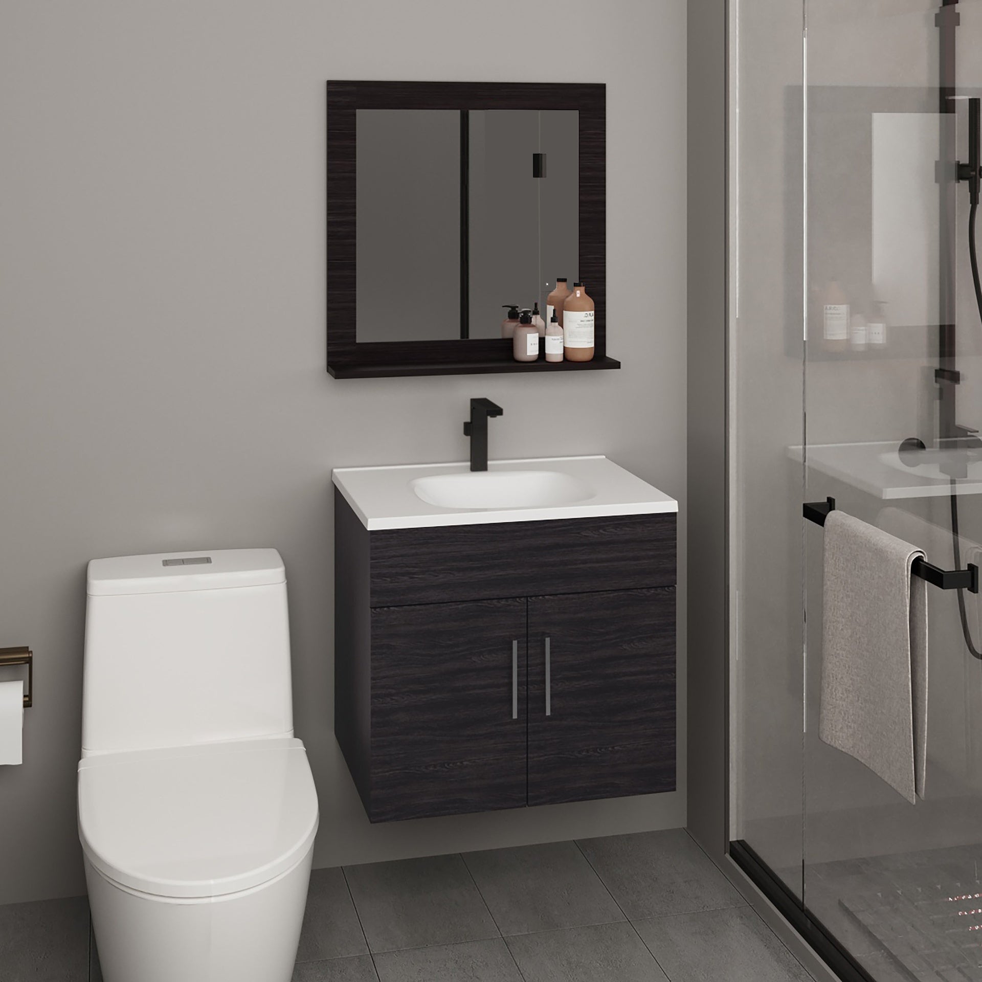 Blake Bathroom Mirror Cabinet with Two Interior Shelves, Wall-Mounted Storage Black
