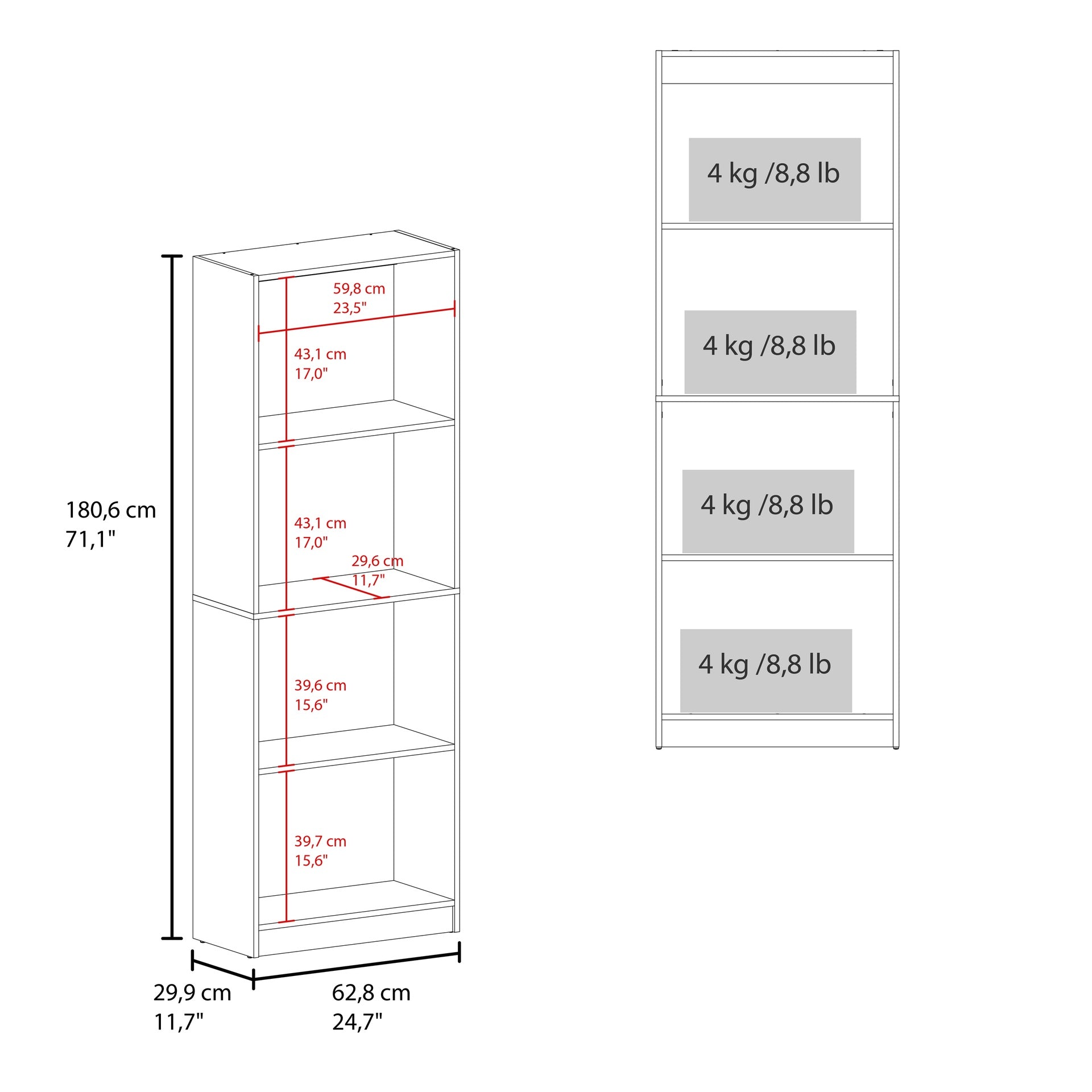 Home Bookcase With 4-Shelf Modern Display Unit For Books And Decor, Natural Oak