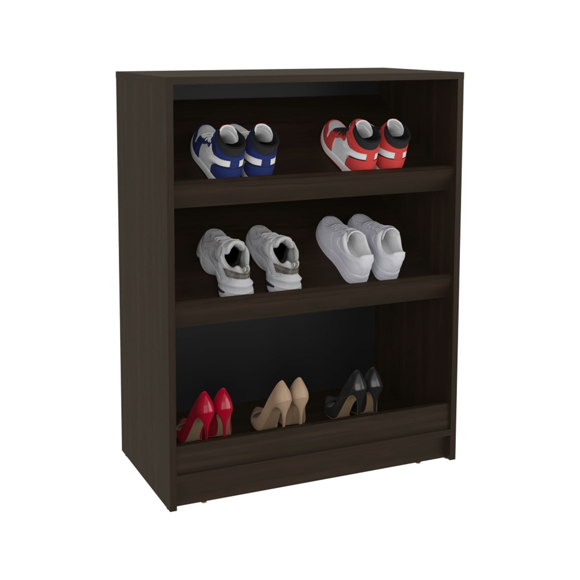 Toby 3-Tier Shoe Rack With Open Shelves Freestanding Shoe Organizer For Entryway Or Closet, Stained Walnut