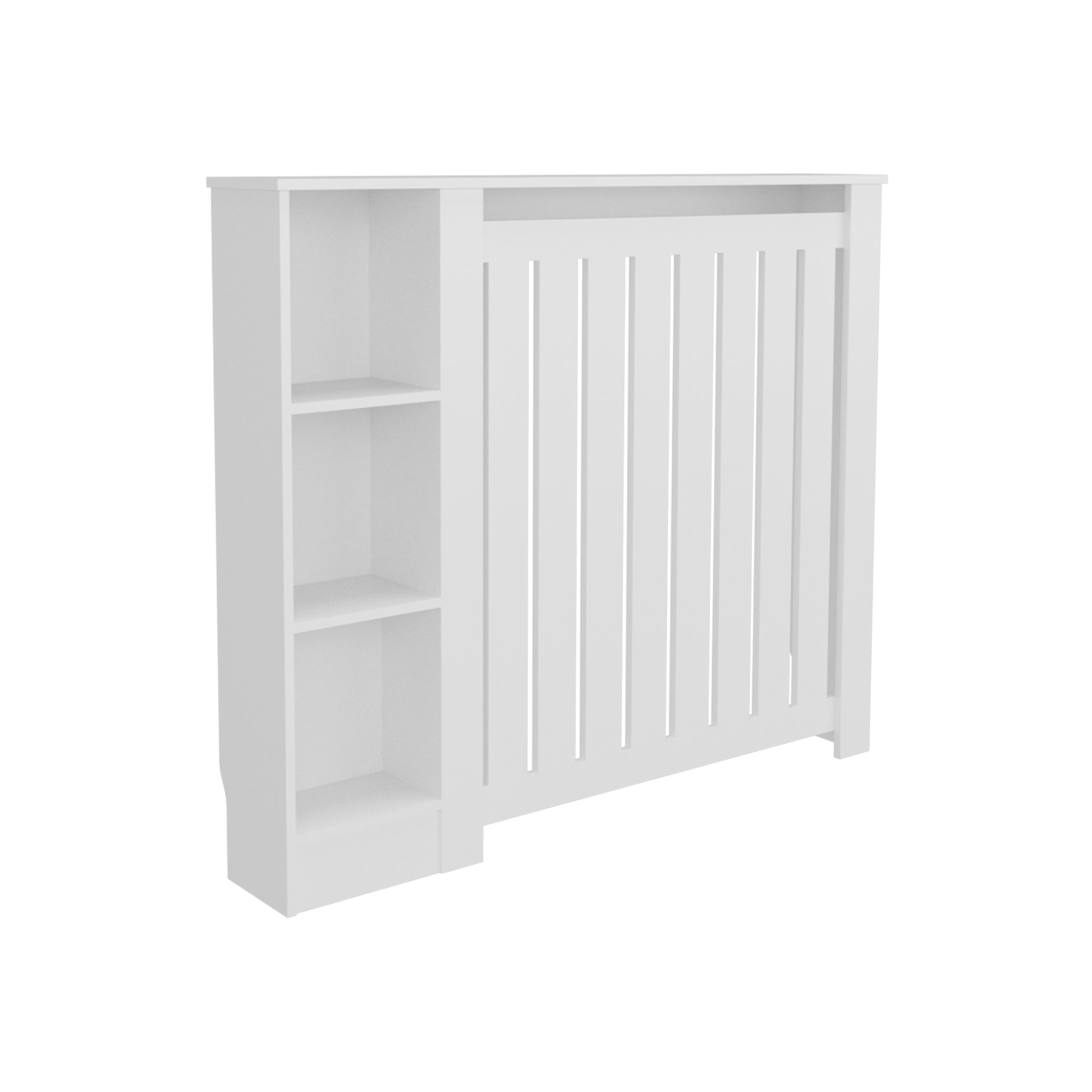 Radiator Cover Cabinet Joseph with Slatted Frame and 3 Shelves, Decorative Heater Cover, Modern Furniture Accent, White