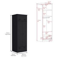 Falkland Armoire with 1 Drawer and 1 Hinged Drawer with Handles Black