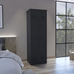 Falkland Armoire with 1 Drawer and 1 Hinged Drawer with Handles Black