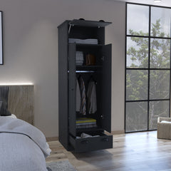 Falkland Armoire with 1 Drawer and 1 Hinged Drawer with Handles Black