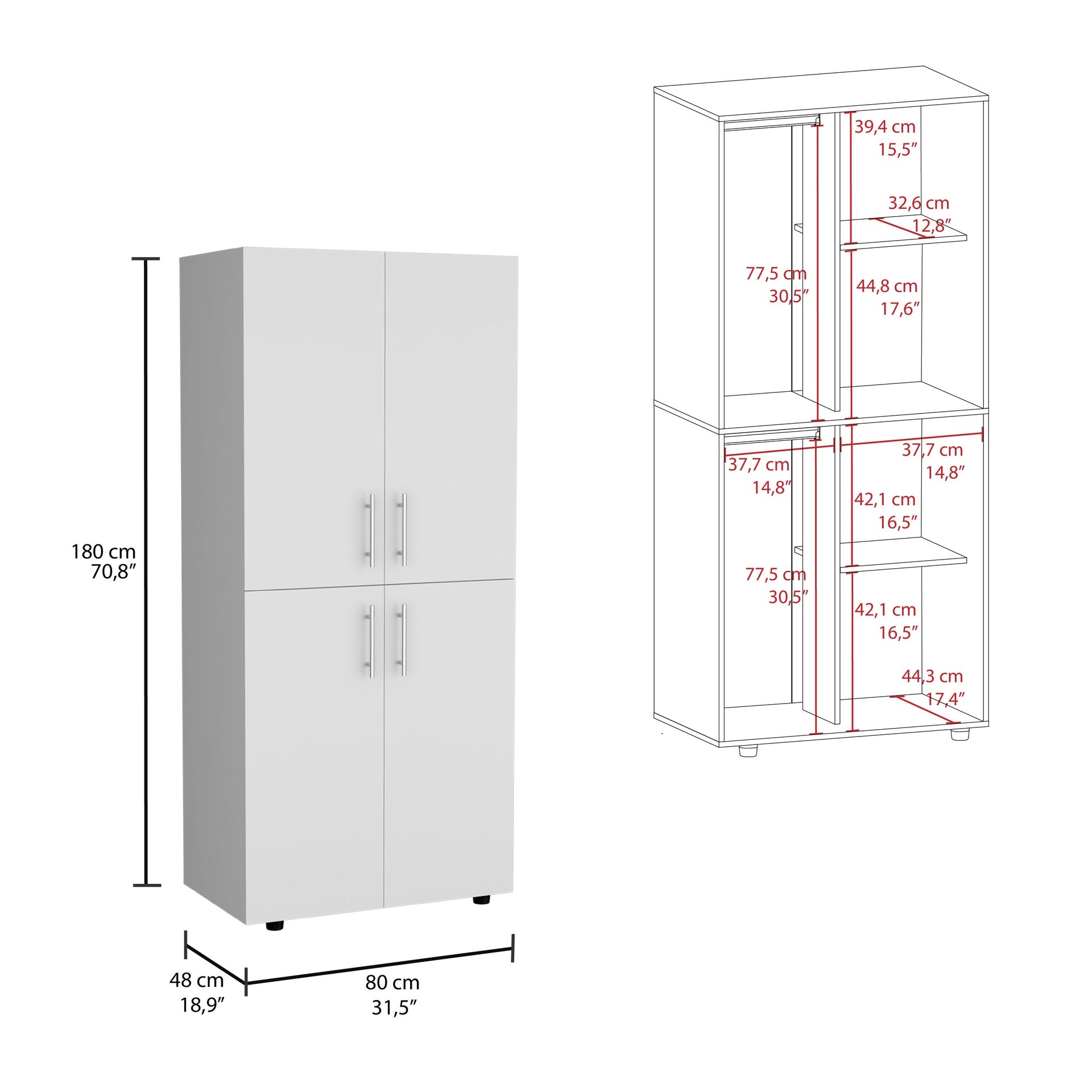 Hazel 70" High Four-Door Armoire Wardrove Closet Cabinet, Six Shelves and Two Hanging Rods, Bedroom Clothes Storage Cabinet Organizer White
