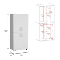 Hazel 70" High Four-Door Armoire Wardrove Closet Cabinet, Six Shelves and Two Hanging Rods, Bedroom Clothes Storage Cabinet Organizer White