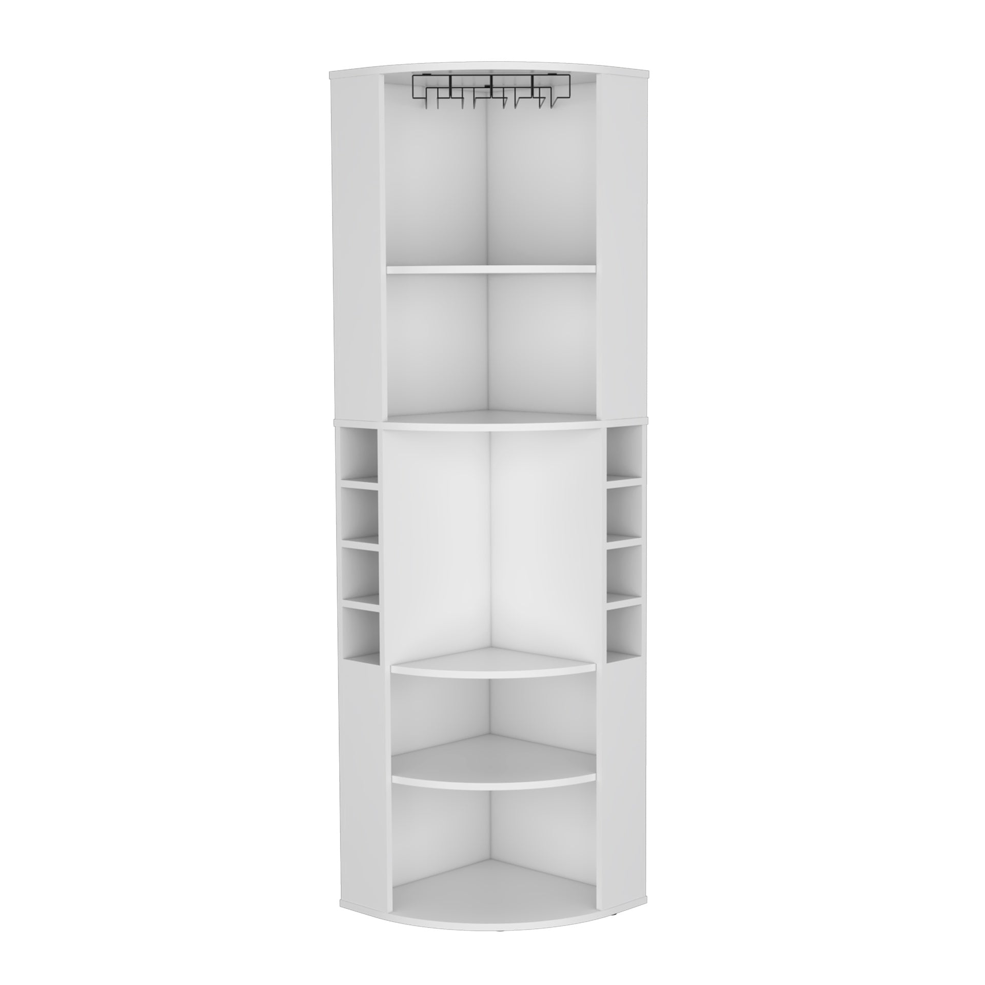 Oban Corner Bar Cabinet with Five Shelves , Eight Bottle Cubbies and Steamware White