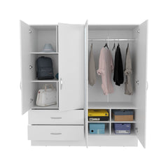 Bolton 160 Armoire, Six Shelves, Two Double Door Cabinets, Two Mirrors, Two Drawers, White