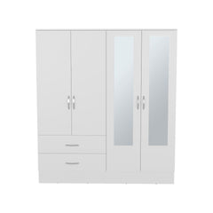 Bolton 160 Armoire, Six Shelves, Two Double Door Cabinets, Two Mirrors, Two Drawers, White