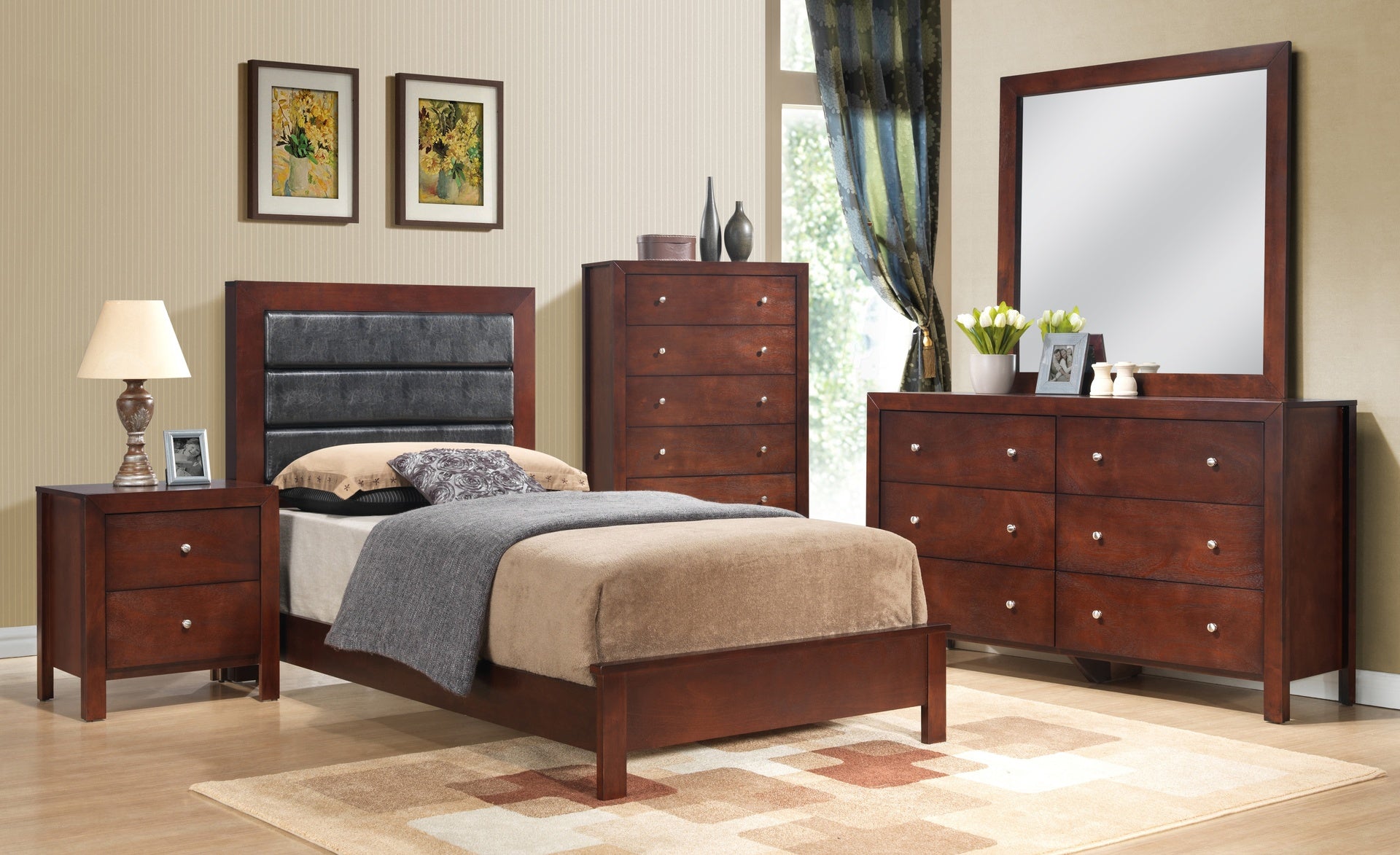 Elegant Transitional Queen Bed In Cherry