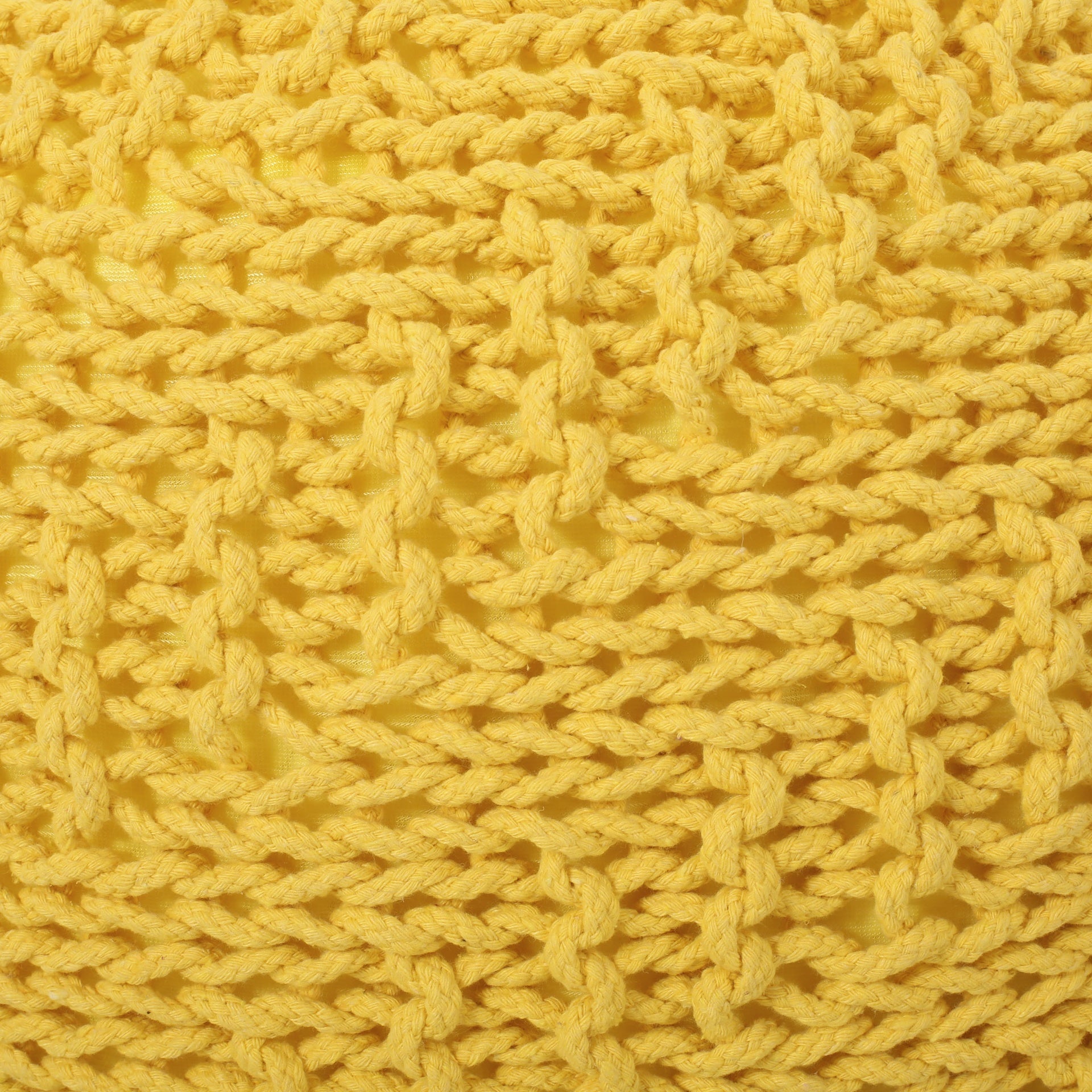 Bordeaux  Knitted Cotton Round Pouf, Yellow