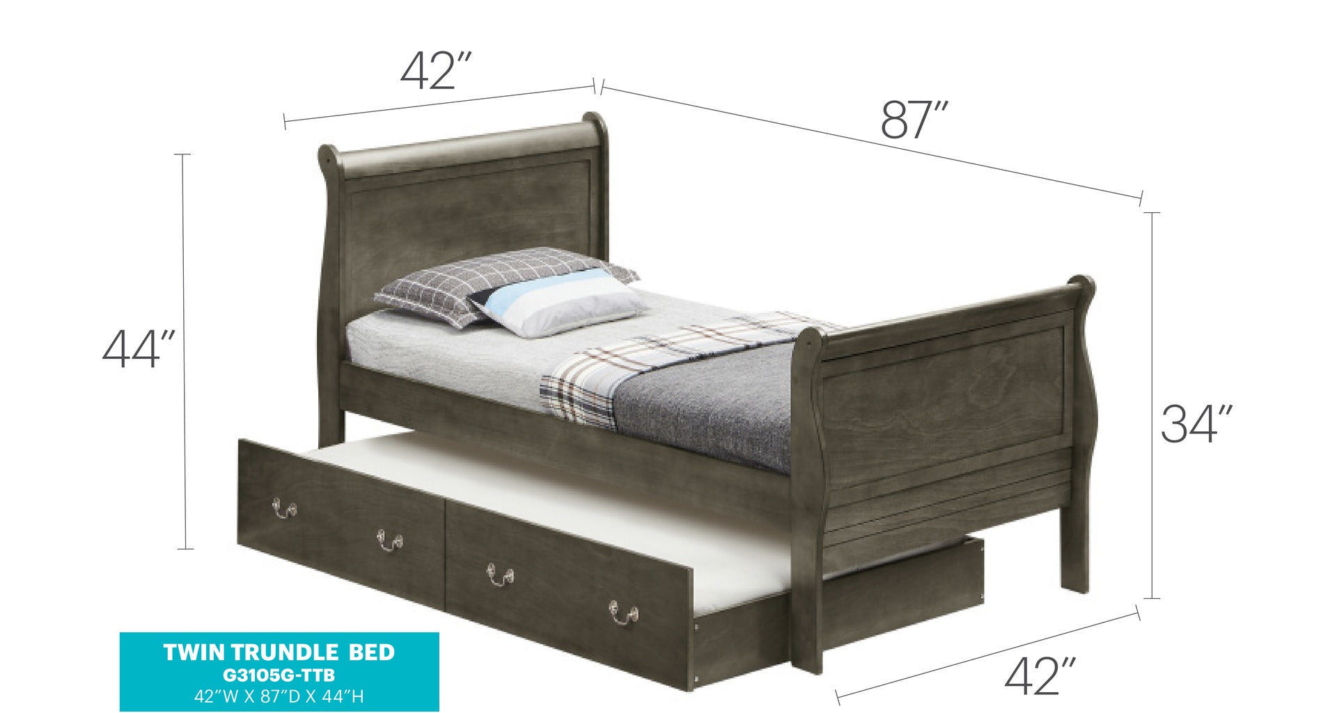 Charming Gray Twin Storage Bed