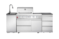 Silver 4-Burner 72000 BTU Deluxe Stainless Steel Gas Outdoor Kitchen Bar Barbecue Island Grill +Three Drawer Lockers + Single Door Stainless Steel Sink/Faucet