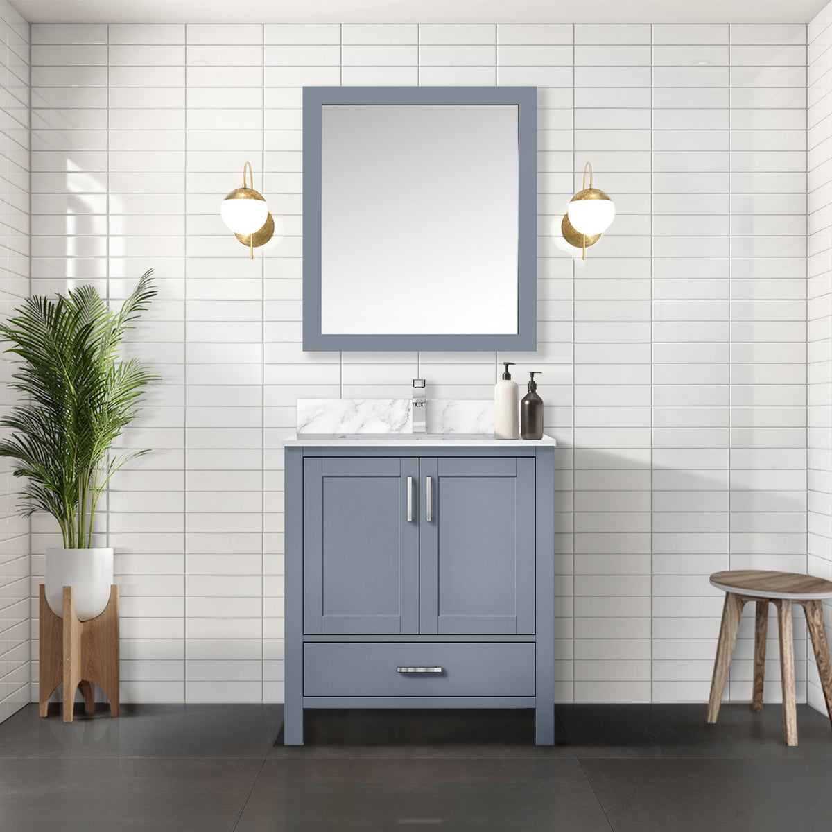 Dark Grey Bath Vanity 30 in. W x 22 in. D, with Carrara Marble Top