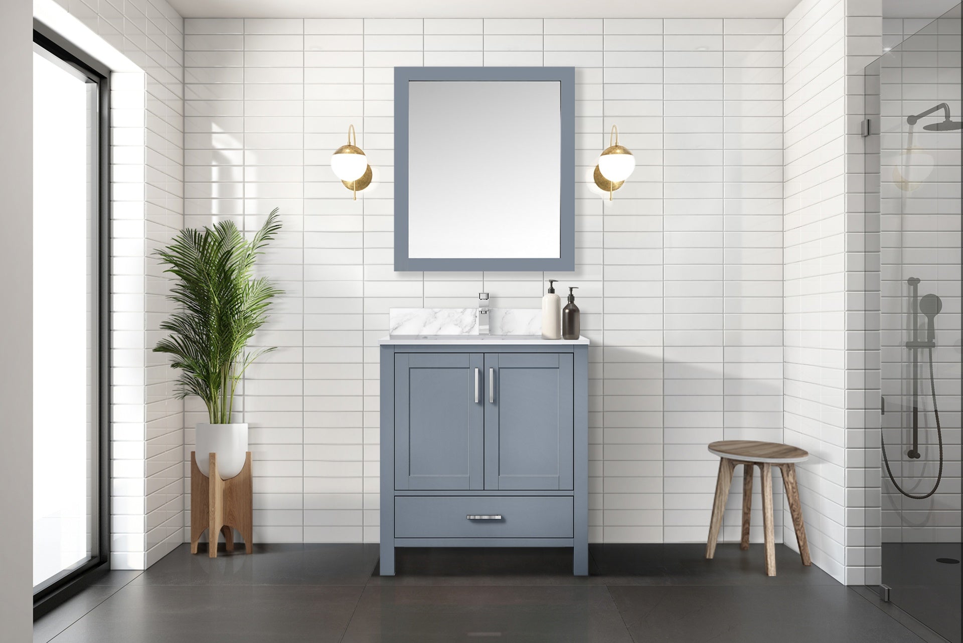 Dark Grey Bath Vanity 30 in. W x 22 in. D, with Carrara Marble Top