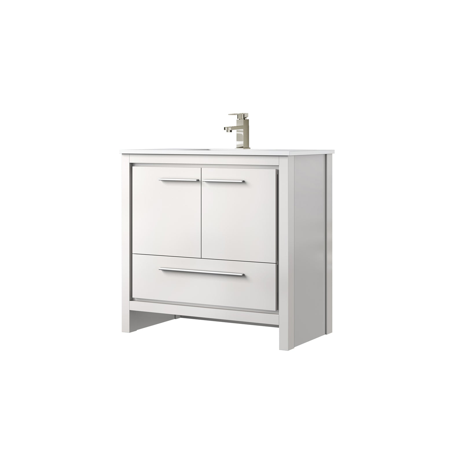 White Bath Vanity 36 in. W x 20 in. D, White Quartz Top and Brushed Nickel Faucet Set