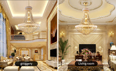 28-Inch Gold Crystal Chandelier, 15-Light French Empire Ceiling Light with LED Bulbs, 3000K Warm Light, Perfect for Dining Room, Bedroom, and Living Room
