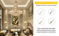 28-Inch Gold Crystal Chandelier, 15-Light French Empire Ceiling Light with LED Bulbs, 3000K Warm Light, Perfect for Dining Room, Bedroom, and Living Room