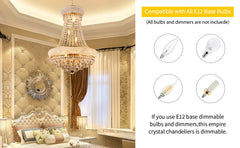 18-Inch Gold Crystal Chandelier, 9-Light French Empire Style Ceiling Light with LED Bulbs, 3000K Warm Light, Ideal for Dining Room, Bedroom, and Entryway