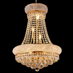 18-Inch Gold Crystal Chandelier, 9-Light French Empire Style Ceiling Light with LED Bulbs, 3000K Warm Light, Ideal for Dining Room, Bedroom, and Entryway