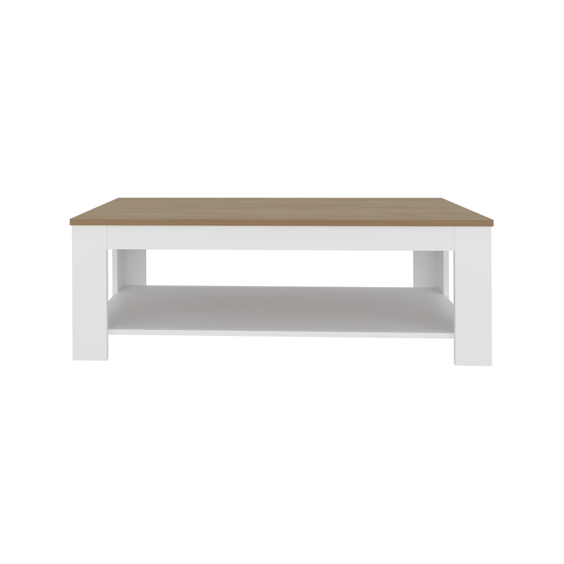 Cecil Coffee Table with Open Storage Shelf for Decor, Modern Design for Living Room or Lounge Area, White, Natural Oak