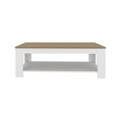 Cecil Coffee Table with Open Storage Shelf for Decor, Modern Design for Living Room or Lounge Area, White, Natural Oak
