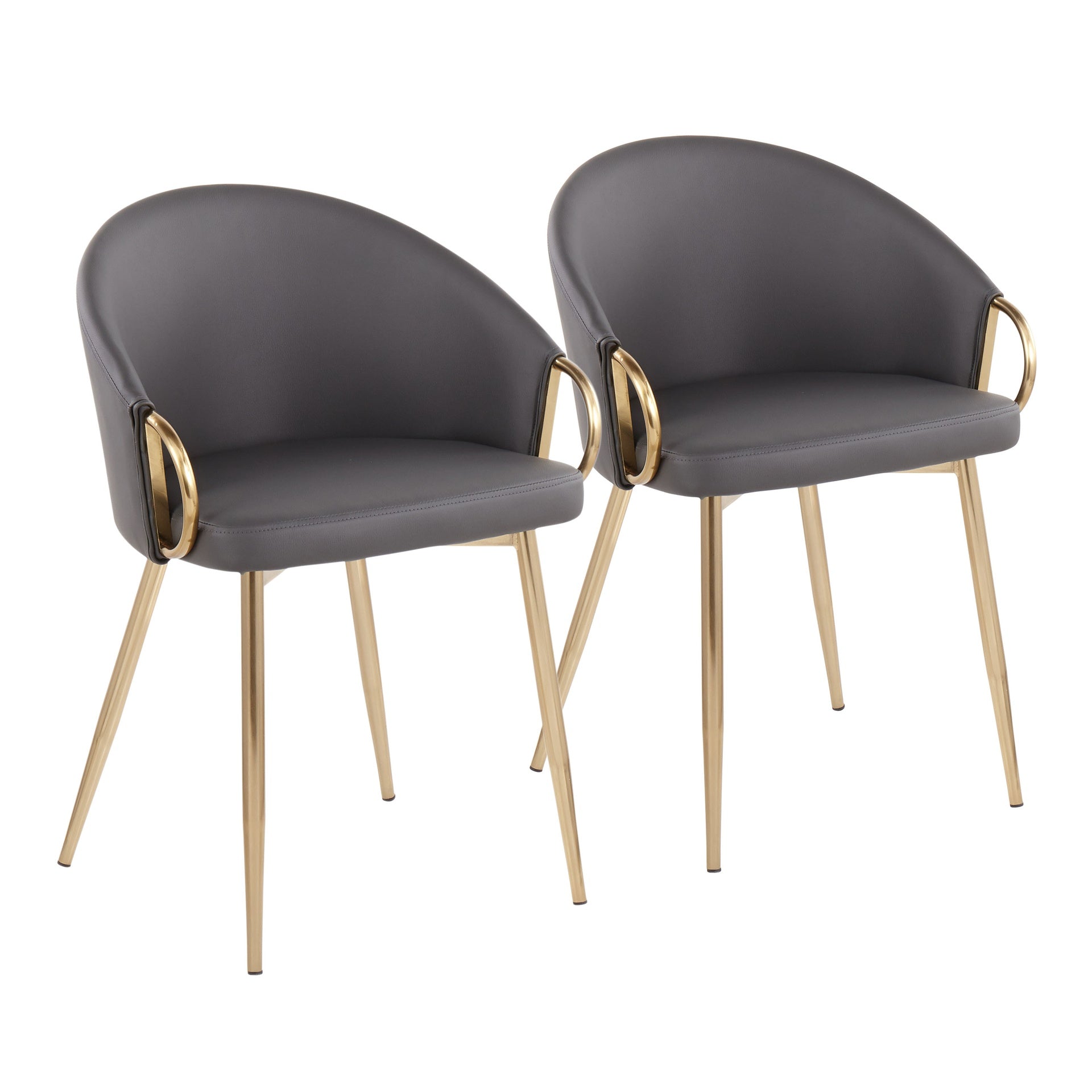 Claire Contemporary/Glam Chair in Gold Metal and Grey Faux Leather by LumiSource - Set of 2