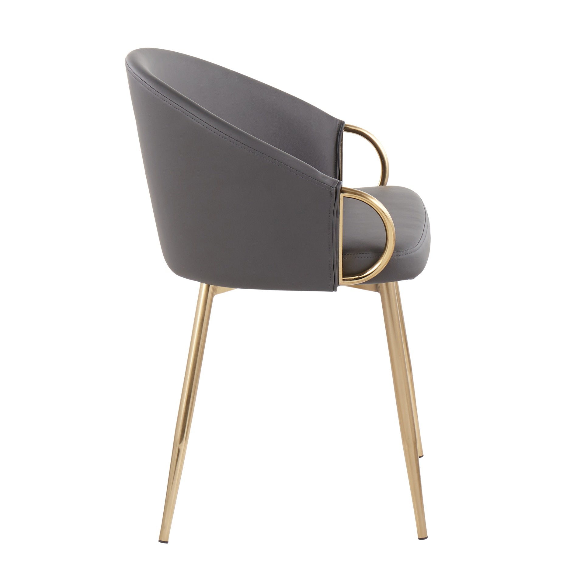 Claire Contemporary/Glam Chair in Gold Metal and Grey Faux Leather by LumiSource - Set of 2