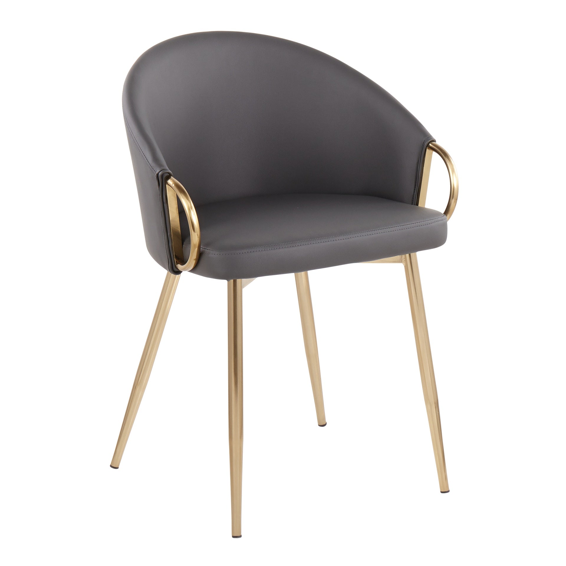 Claire Contemporary/Glam Chair in Gold Metal and Grey Faux Leather by LumiSource - Set of 2
