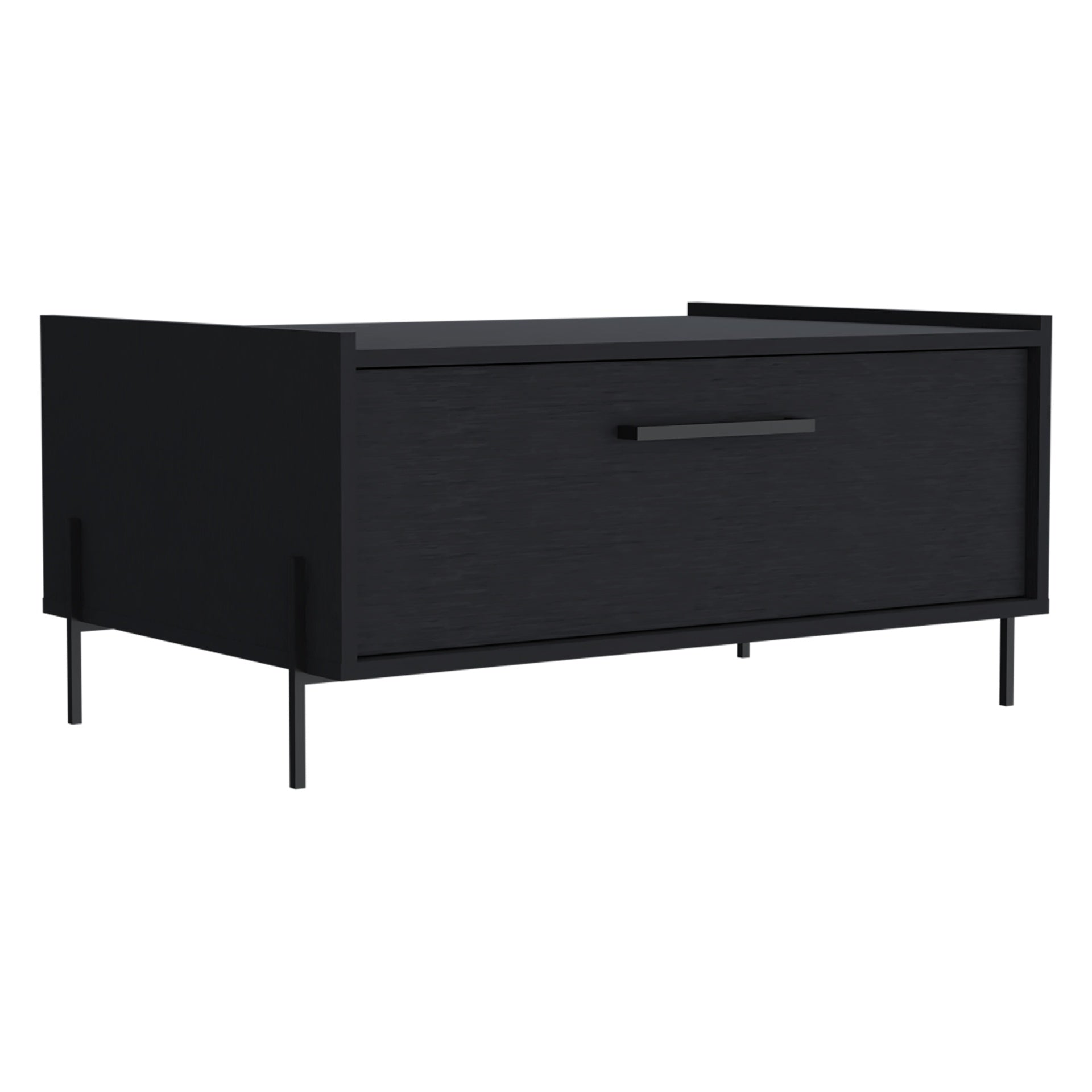 Shan 15"High Minimalistic Coffe Table with Pull Down Cabinet and Open Shelf Black